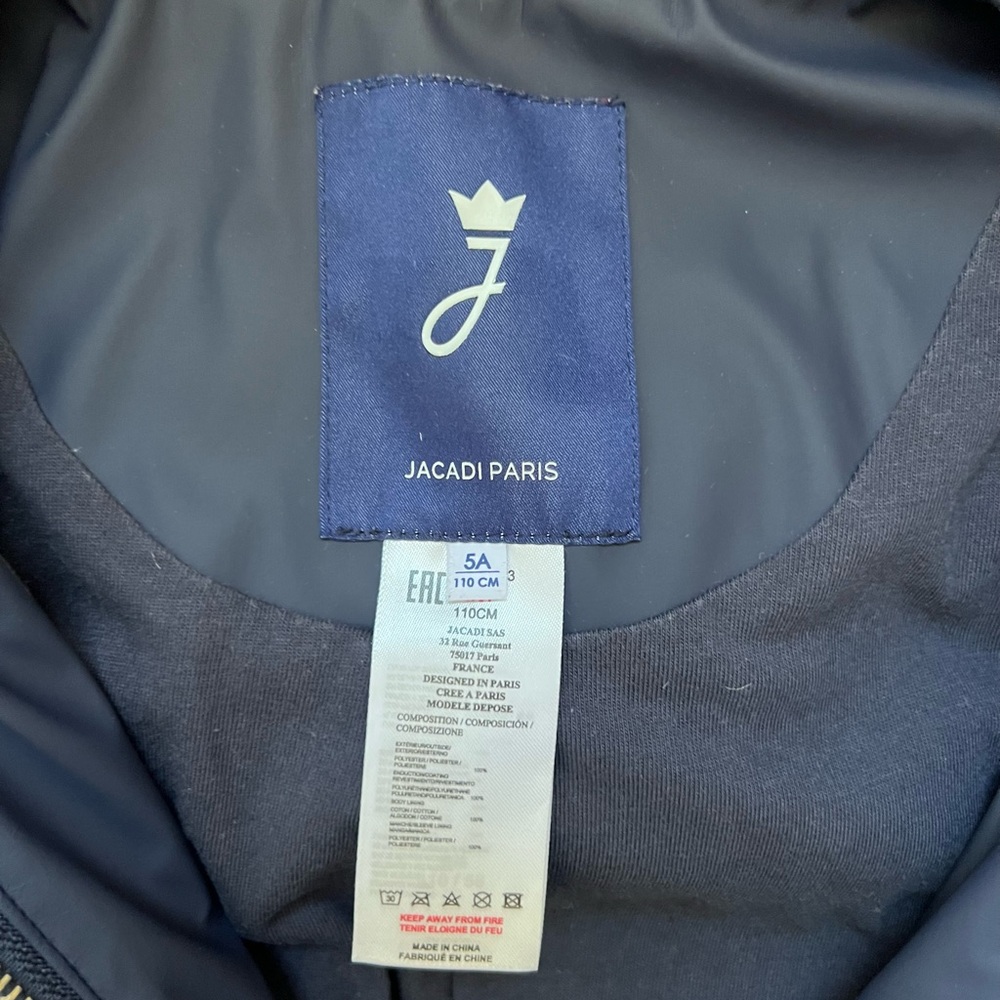 Jacadi Navy Blue Hooded Raincoat with White Trim - Picture 6 of 7